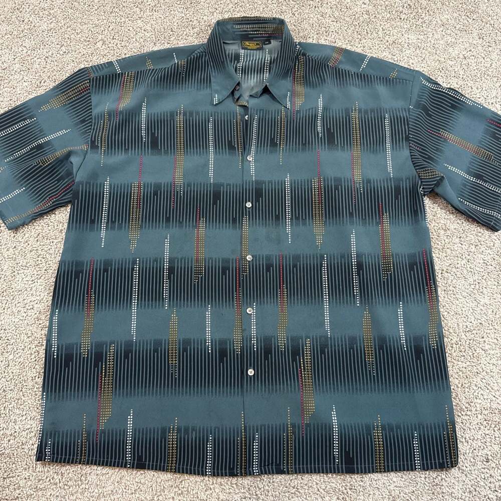 Vintage Monzini Collection Shirt Mens 3X USA Abstract Geometric Disco Button Up